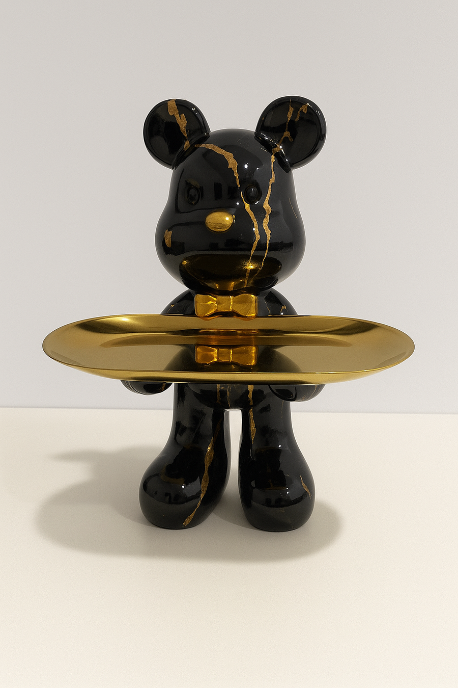 Graffiti Bear Ornament with Gold Tray Tabletop Figure-Home Decor > Figurines-casanuva-Black-L 10x12x21cm-casanuva