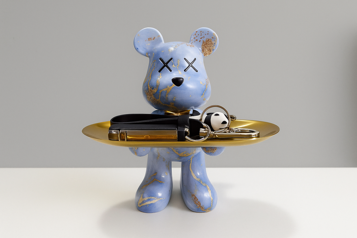 Graffiti Bear Ornament with Gold Tray Tabletop Figure-Home Decor > Figurines-casanuva-Blue-L 10x12x21cm-casanuva