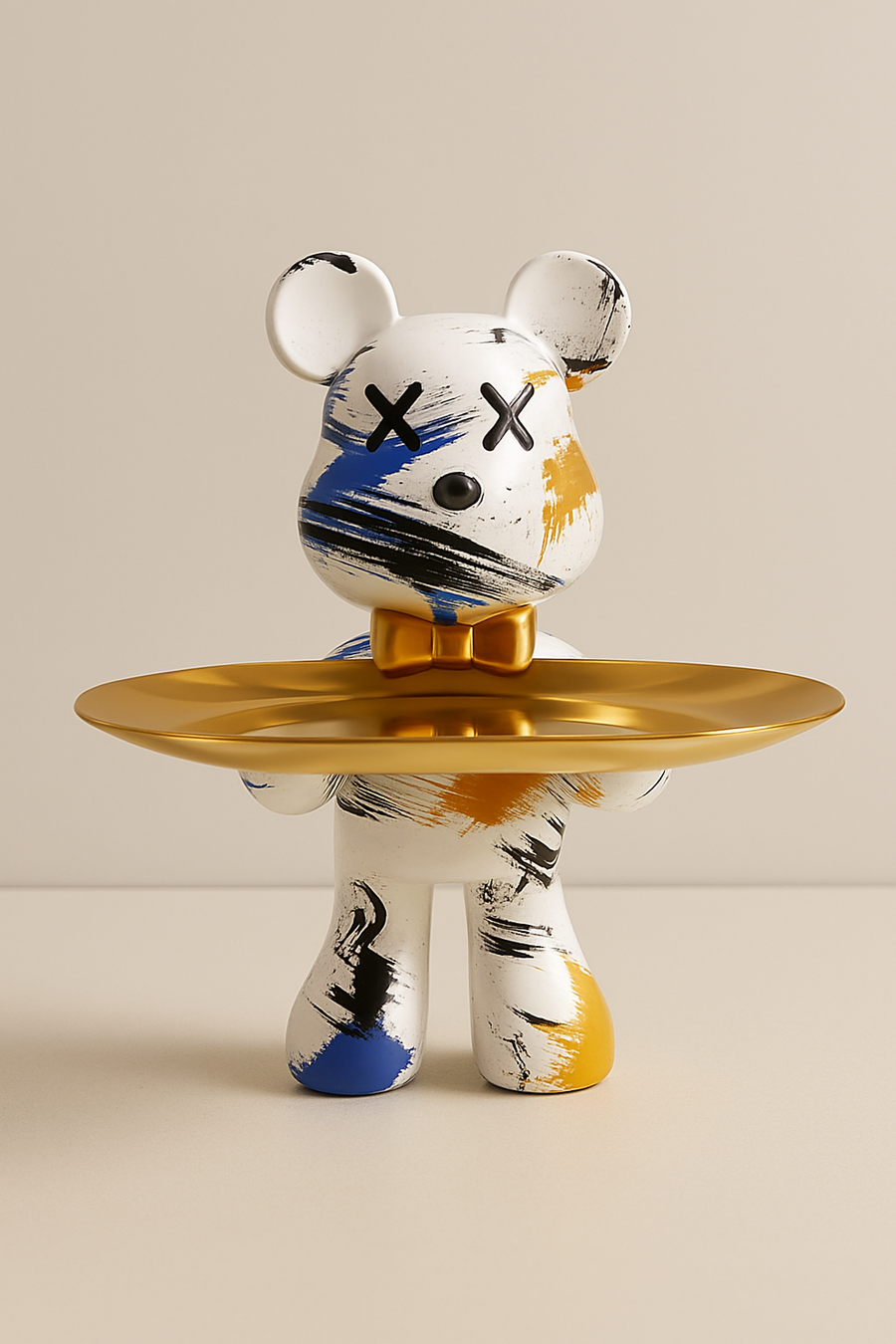 Graffiti Bear Ornament with Gold Tray Tabletop Figure-Home Decor > Figurines-casanuva-White B-L 10x12x21cm-casanuva