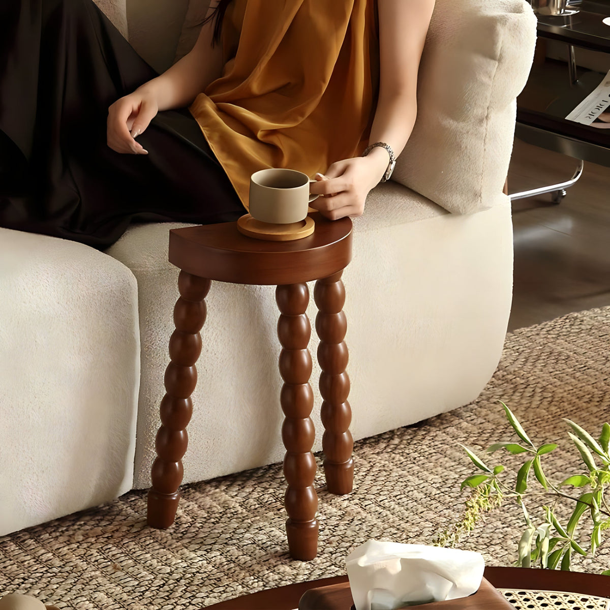 Half Moon Mini Table with Bubble Design-Furniture > Side Tables-casanuva-Walnut-casanuva