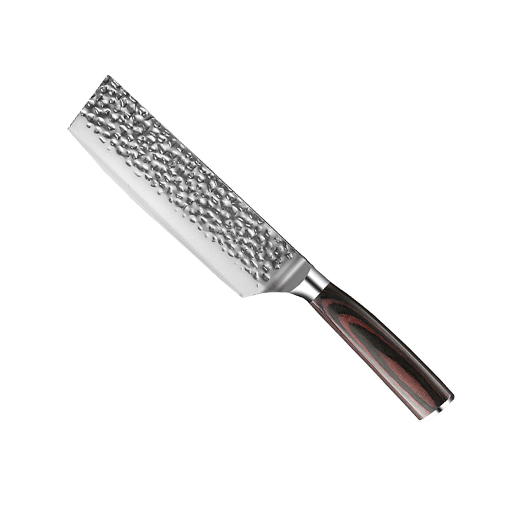 Hammered Stainless Steel Knife Set with Acacia Magnetic Holder 6 Pieces-Kitchen & Dining > Knives-casanuva-casanuva