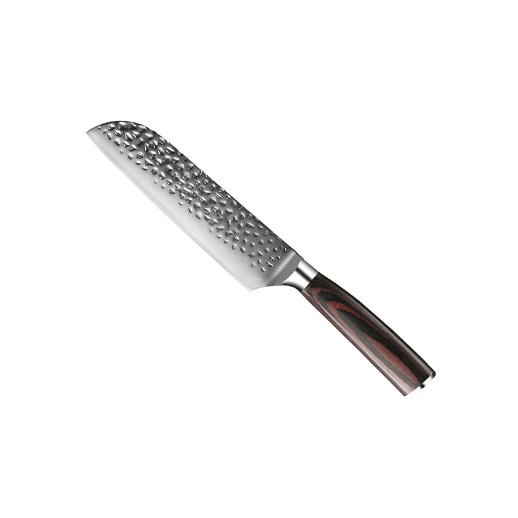 Hammered Stainless Steel Knife Set with Acacia Magnetic Holder 6 Pieces-Kitchen & Dining > Knives-casanuva-casanuva