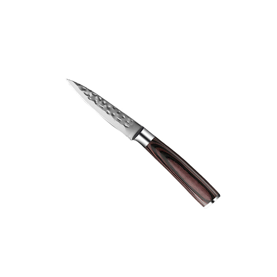 Hammered Stainless Steel Knife Set with Acacia Magnetic Holder 6 Pieces-Kitchen & Dining > Knives-casanuva-casanuva