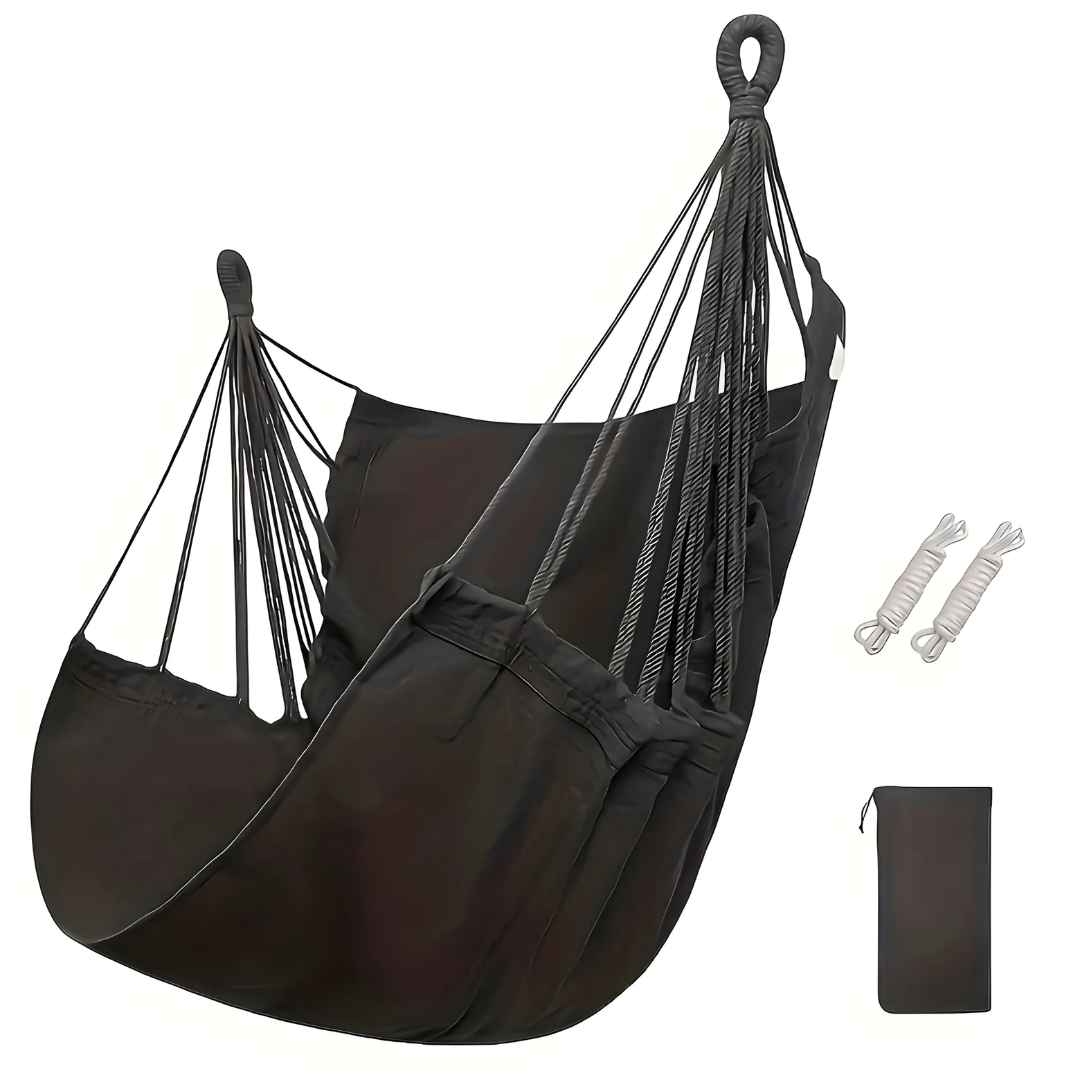 Hammock Comfortable Durable Polyester Cotton Supports Up to 150 kg-Home Decor > Decorative Accessories-casanuva-Black-casanuva