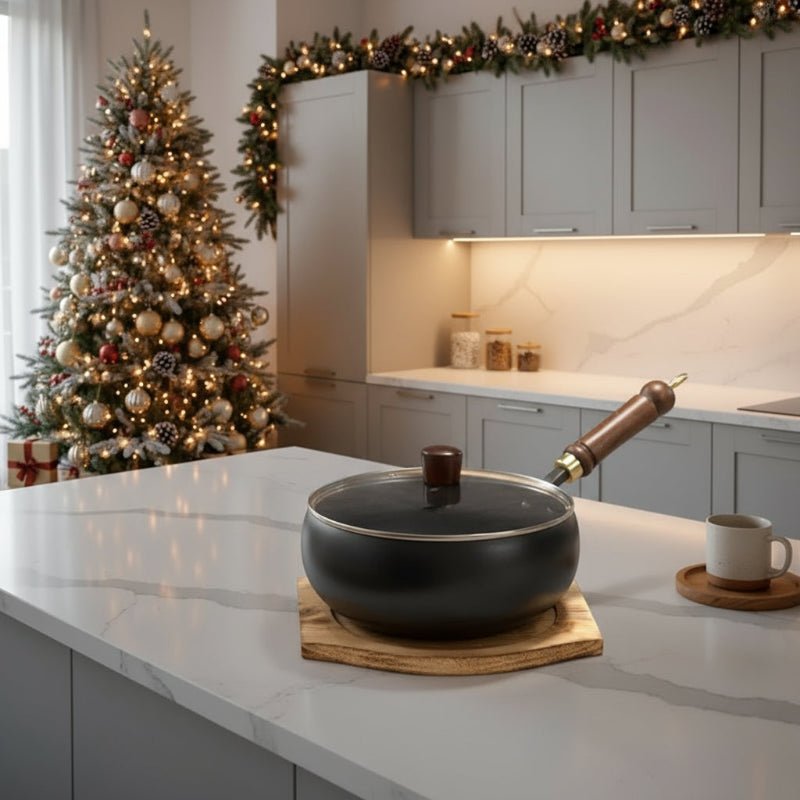 Hand-Forged Iron Pan with Wooden Handle and Optional Lid 24cm 28cm-Kitchen & Dining > Cookware-casanuva-casanuva