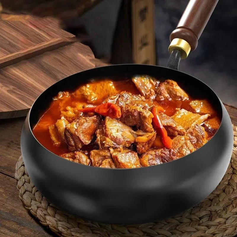 Hand-Forged Iron Pan with Wooden Handle and Optional Lid 24cm 28cm-Kitchen & Dining > Cookware-casanuva-casanuva