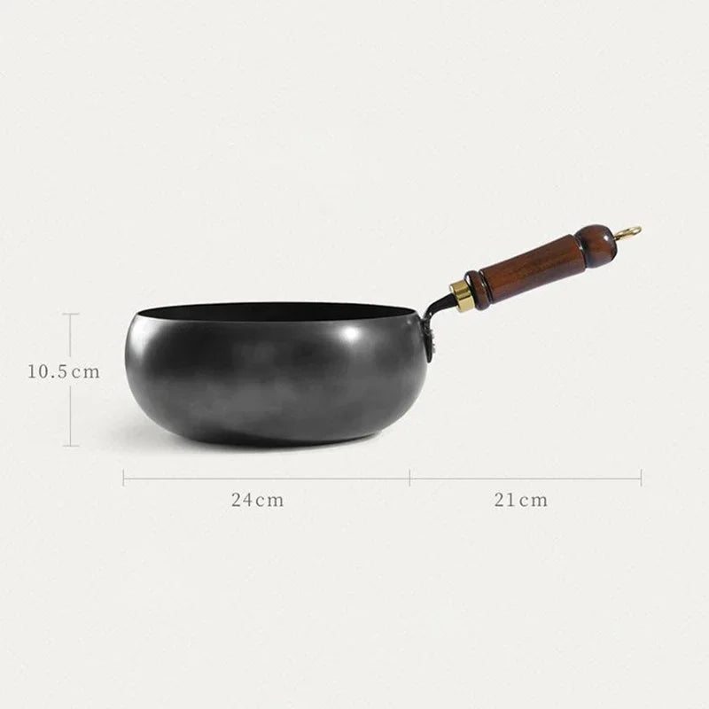Hand-Forged Iron Pan with Wooden Handle and Optional Lid 24cm 28cm-Kitchen & Dining > Cookware-casanuva-casanuva