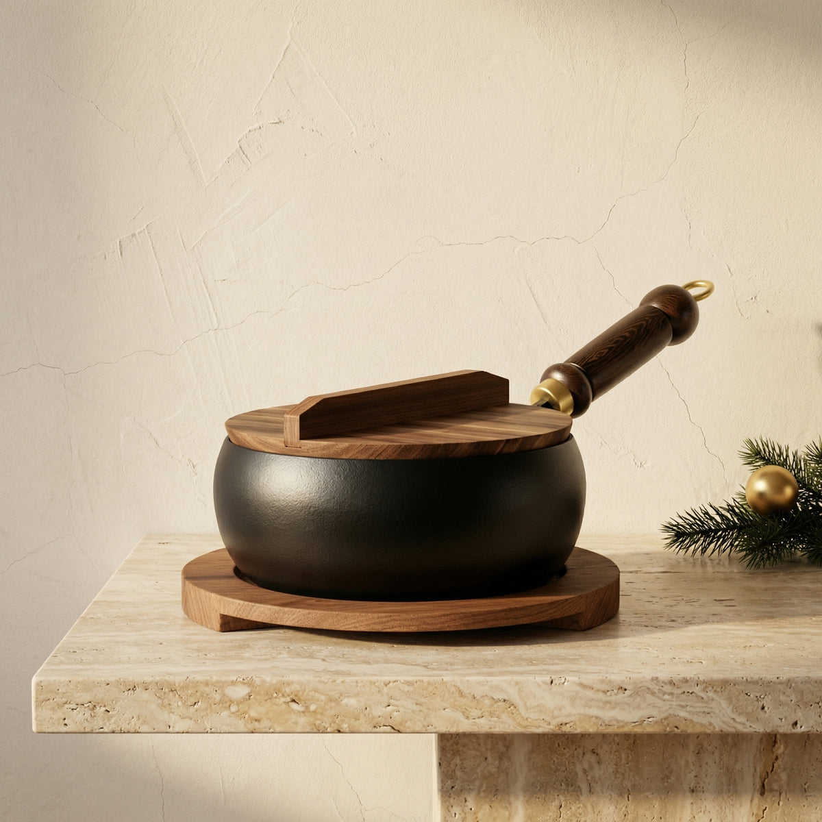 Hand-Forged Iron Pan with Wooden Handle and Optional Lid 24cm 28cm-Kitchen & Dining > Cookware-casanuva-casanuva