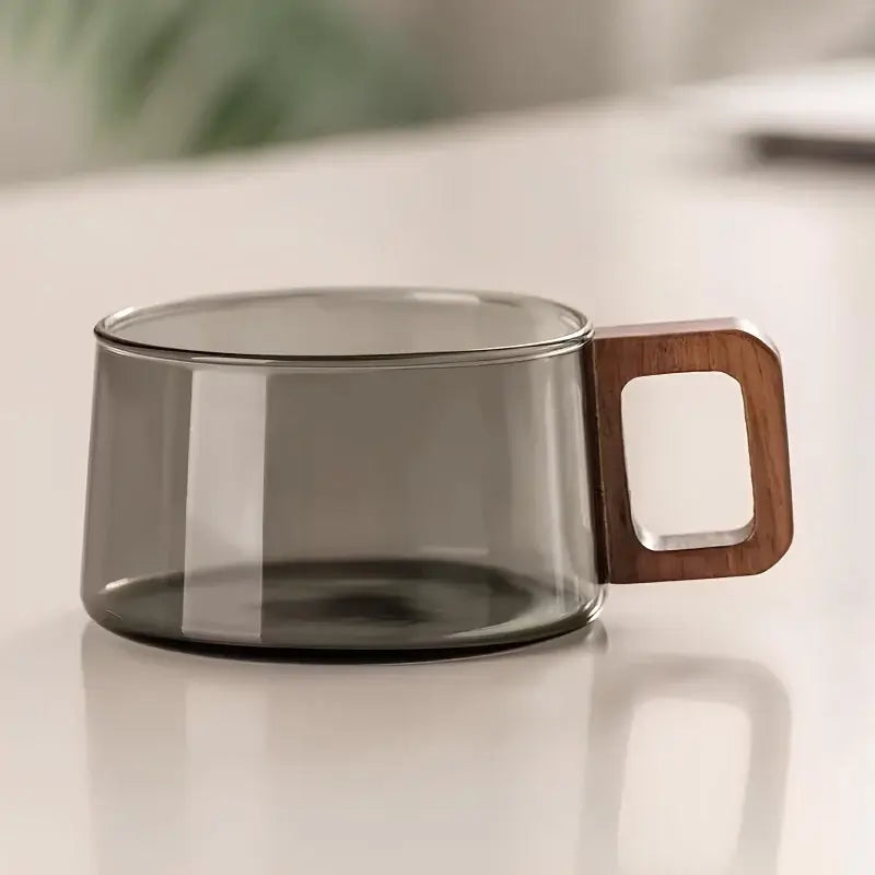 Handcrafted Glass Cup and Saucer Set with Walnut Accent 3 Pieces-Kitchen & Dining > Tableware-casanuva-casanuva