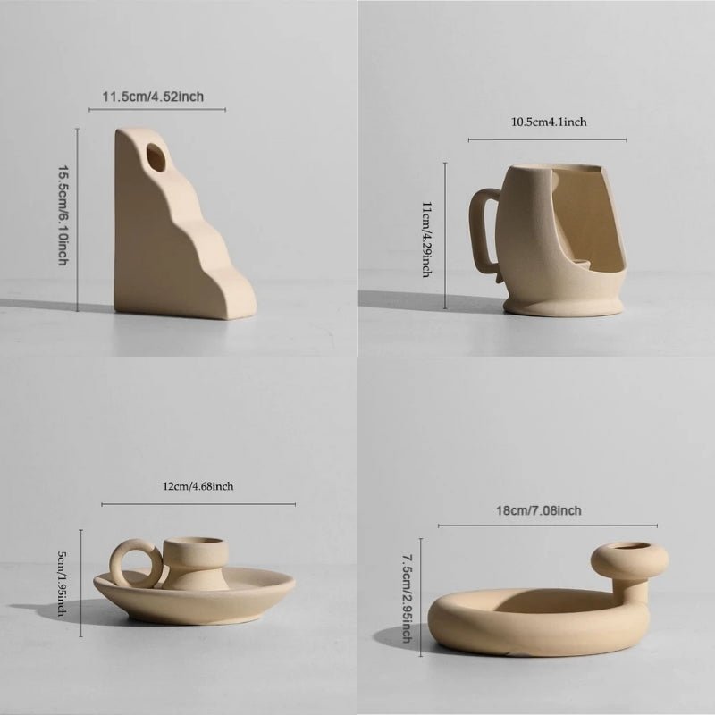 Handmade Ceramic Vase and Candle Holders Set-Home Decor > Candle Holders-casanuva-casanuva