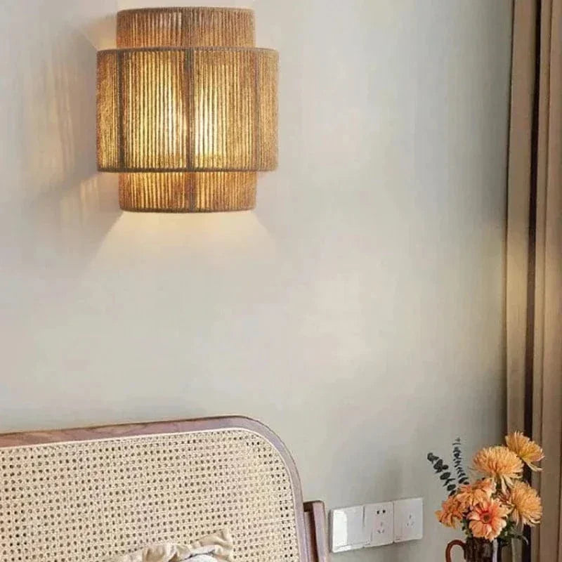 Handwoven Rattan Bamboo Wall Light Fixture-Lighting > Wall Lights-casanuva-casanuva