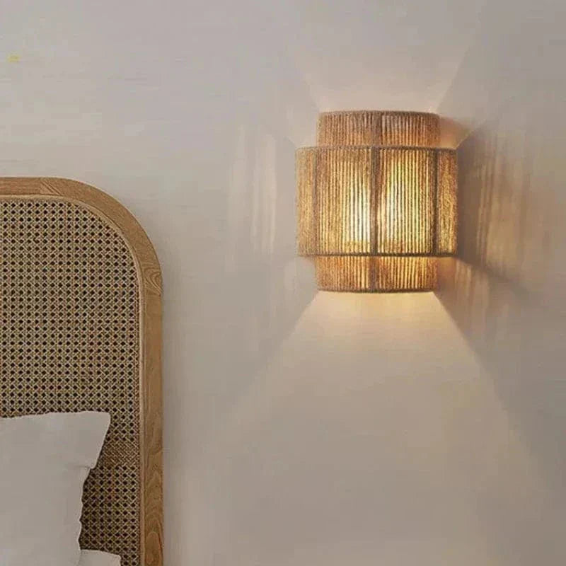 Handwoven Rattan Bamboo Wall Light Fixture-Lighting > Wall Lights-casanuva-casanuva
