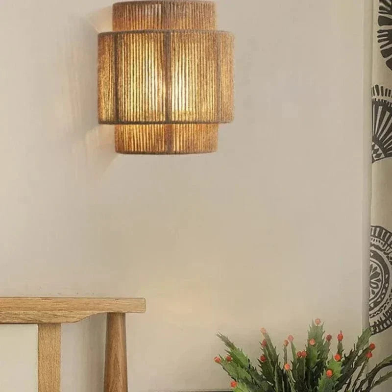 Handwoven Rattan Bamboo Wall Light Fixture-Lighting > Wall Lights-casanuva-casanuva