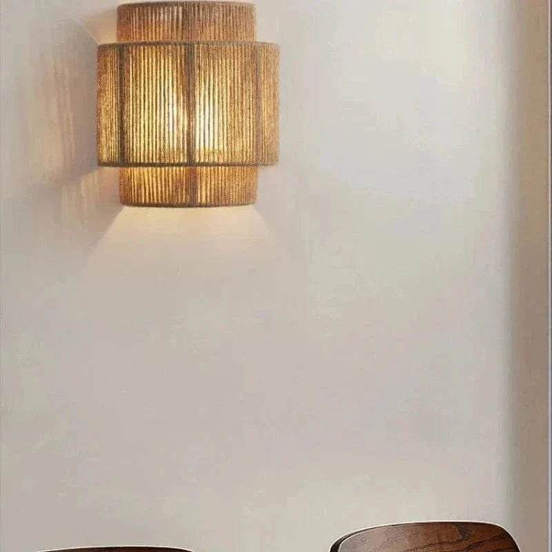 Handwoven Rattan Bamboo Wall Light Fixture-Lighting > Wall Lights-casanuva-casanuva