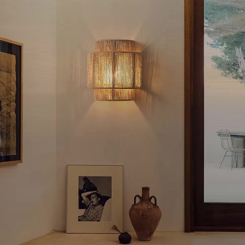 Handwoven Rattan Bamboo Wall Light Fixture-Lighting > Wall Lights-casanuva-casanuva