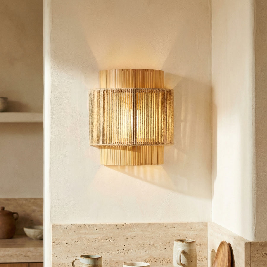 Handwoven Rattan Bamboo Wall Light Fixture-Lighting > Wall Lights-casanuva-casanuva