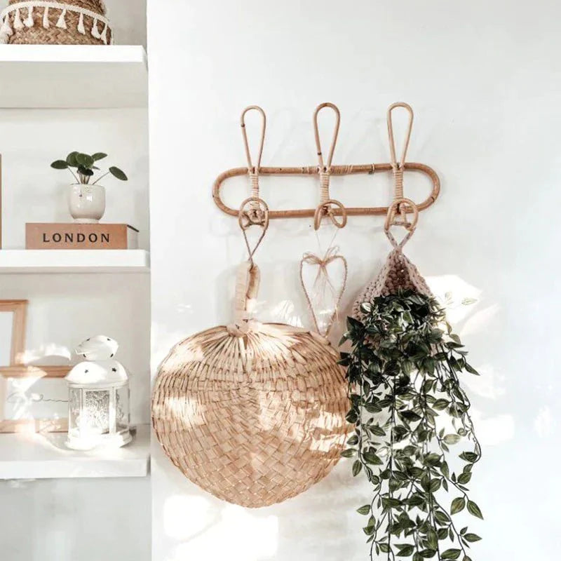 Handwoven Rattan Wall Hooks Set of Three for Stylish Organization-Bedding & Bath > Bathroom Accessories-casanuva-casanuva