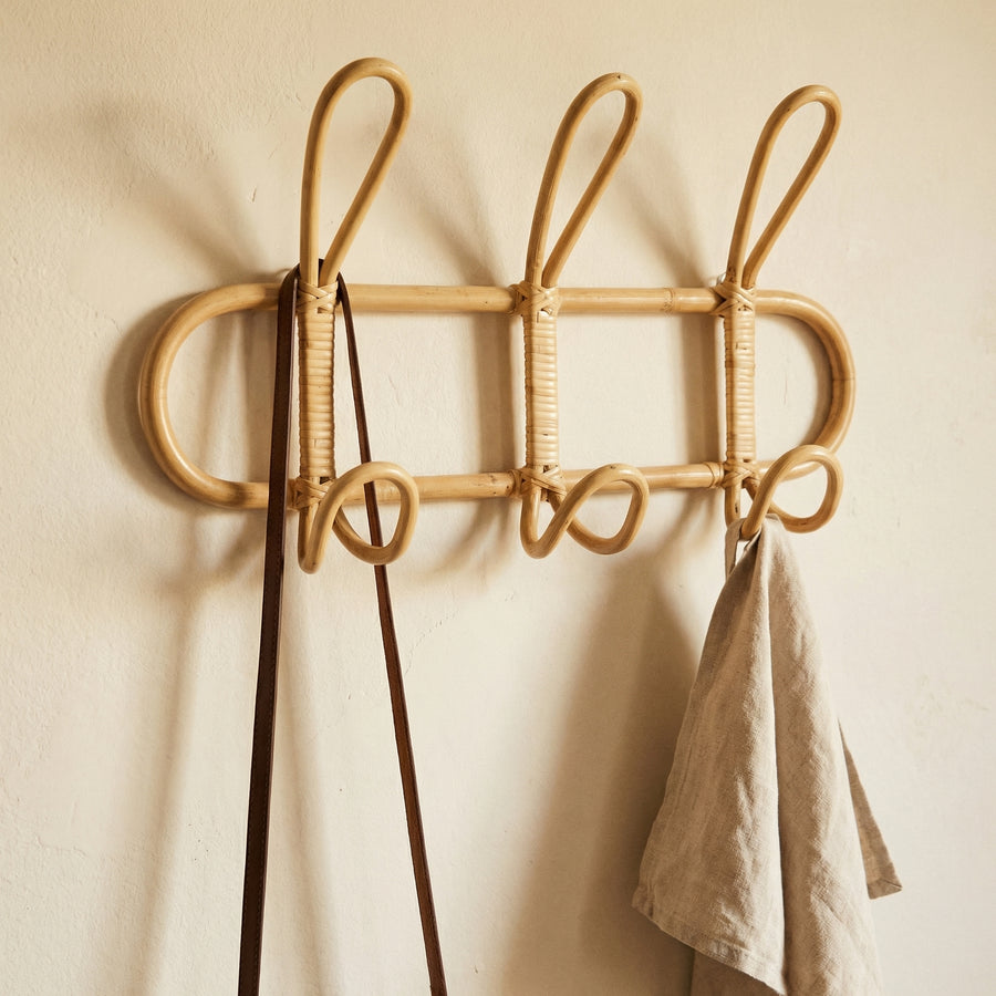 Handwoven Rattan Wall Hooks Set of Three for Stylish Organization-Bedding & Bath > Bathroom Accessories-casanuva-casanuva