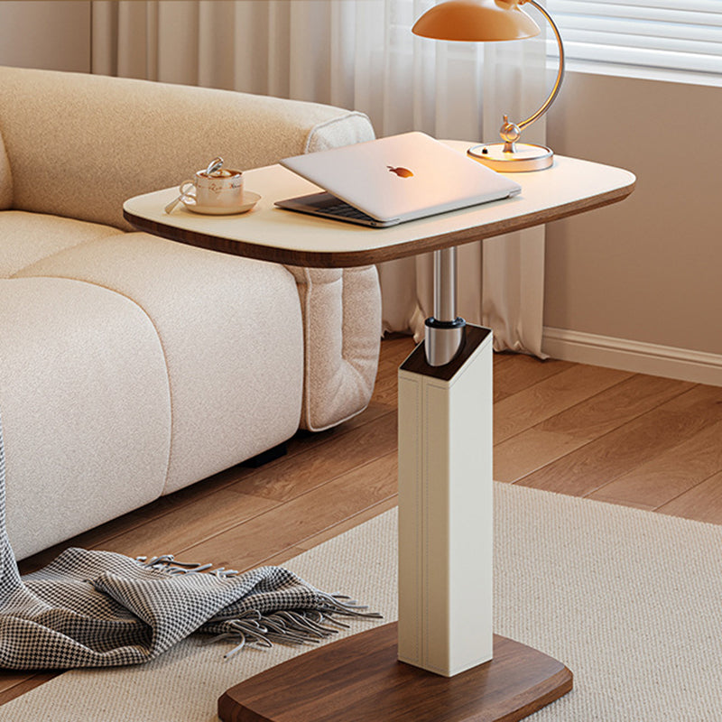 Height-Adjustable Swivel Side Table Saddle Leather Medium-Density Fiberboard Rectangular-Furniture > Side Tables-casanuva-casanuva
