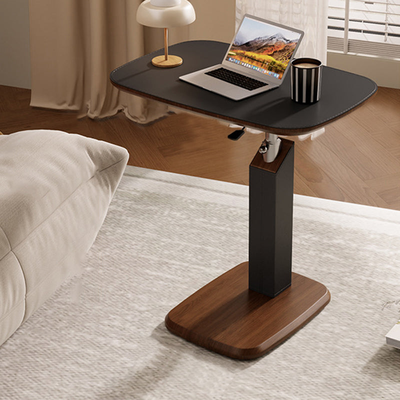 Height-Adjustable Swivel Side Table Saddle Leather Medium-Density Fiberboard Rectangular-Furniture > Side Tables-casanuva-Black & Black-casanuva