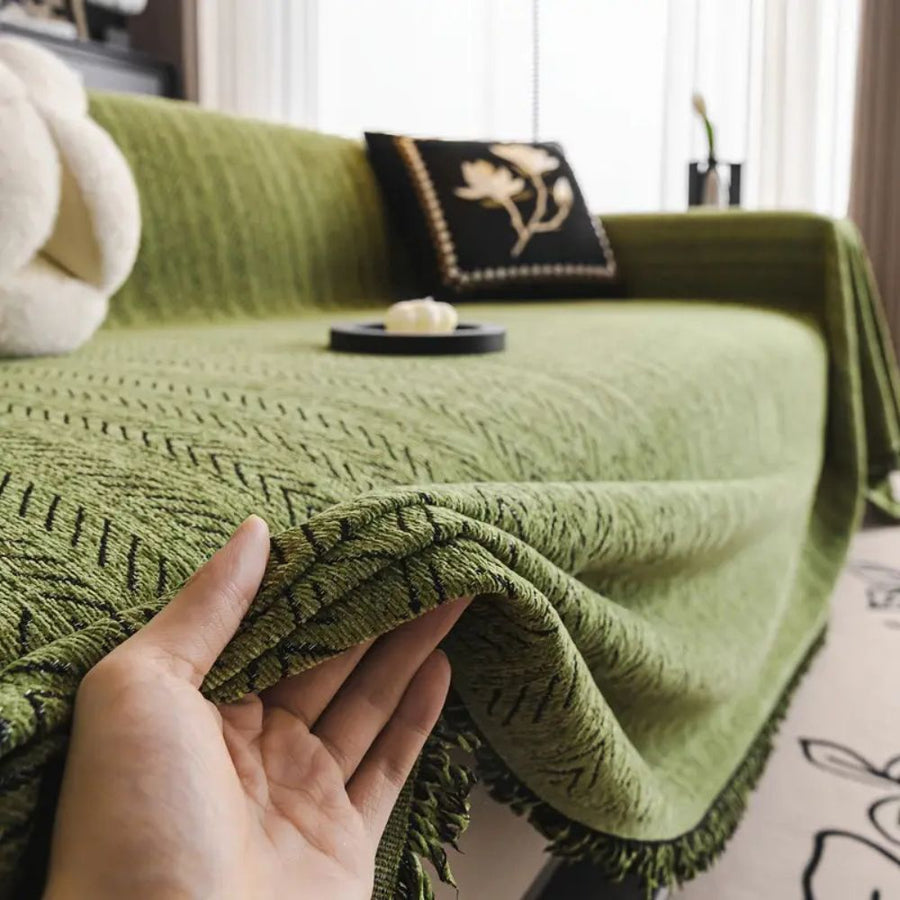 Herringbone Chenille Sofa Cover with Tassels-Covers & Textiles > Sofa Covers-casanuva-casanuva