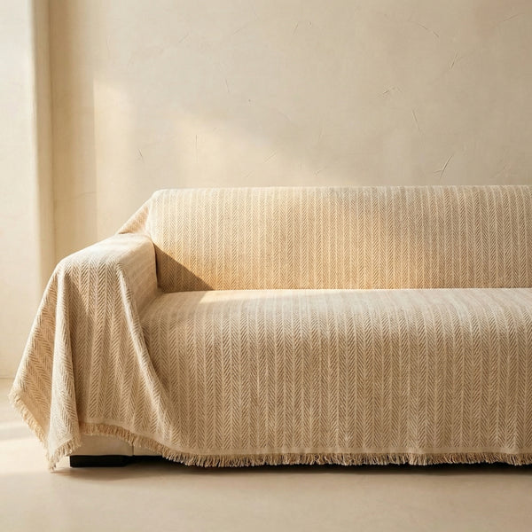 Herringbone Chenille Sofa Cover with Tassels-Covers & Textiles > Sofa Covers-casanuva-casanuva