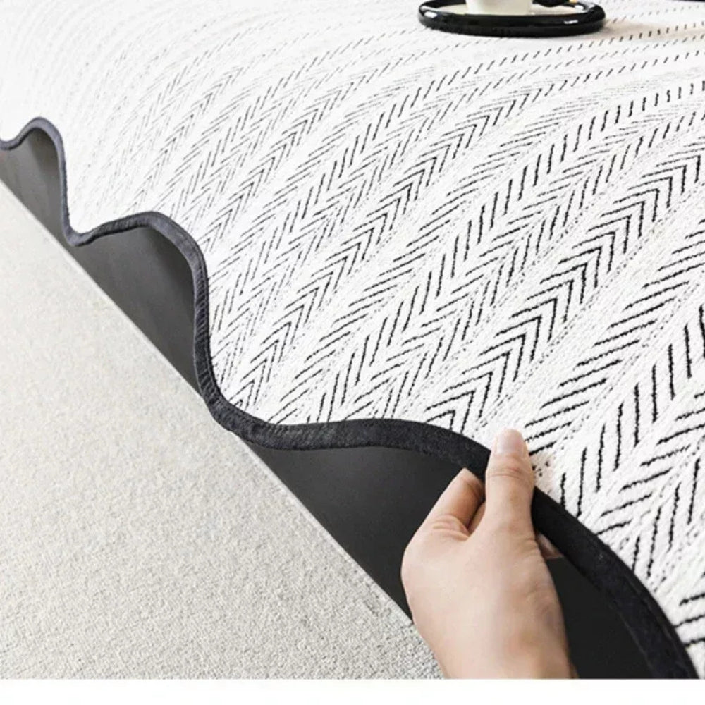 Herringbone Scallop Edge Sofa Cover-Covers & Textiles > Sofa Covers-casanuva-casanuva