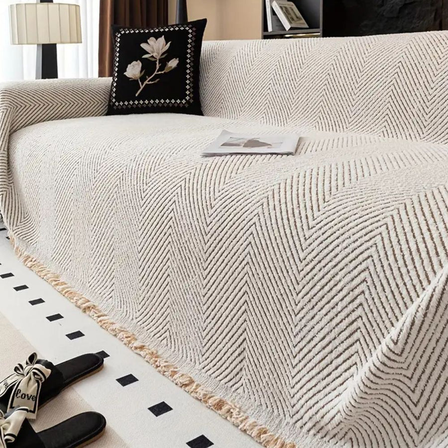 Herringbone Sofa Cover Washable Stretch Fabric-Covers & Textiles > Sofa Covers-casanuva-Ivory Sand-71"x71"-casanuva
