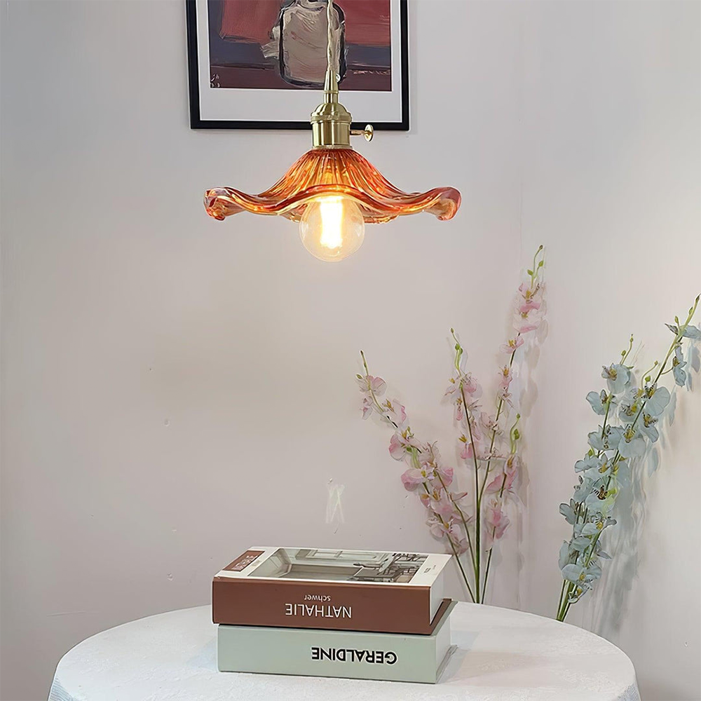 Hibiscus Flower Glass Pendant Light-Lighting > Pendant Lights-casanuva-Brown-Single Lights: D23cm*H...-casanuva