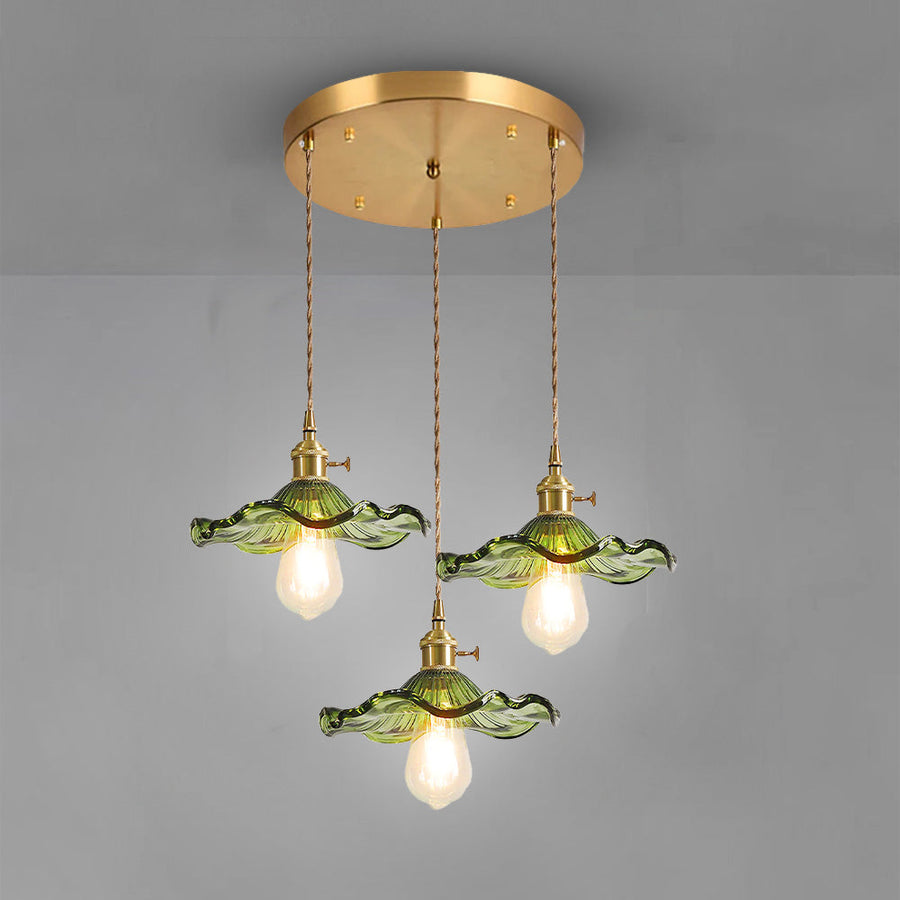 Hibiscus Flower Glass Pendant Light-Lighting > Pendant Lights-casanuva-Green-3 Lights Round: D30cm-casanuva
