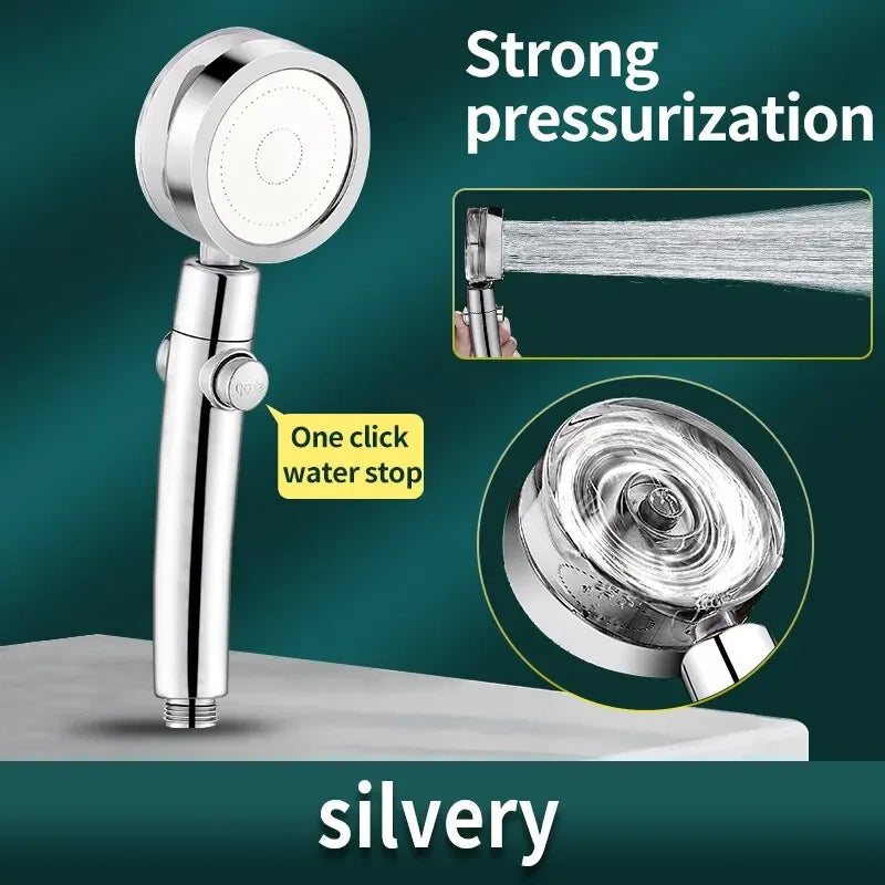 High-Pressure 360° Rotatable Shower Head with Turbo Propeller-Bedding & Bath > Bathroom Accessories-casanuva-Silver-casanuva