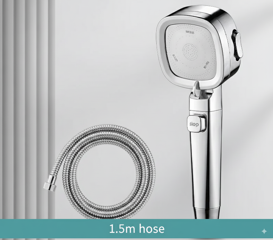 High-Pressure Showerhead with 3 Spray Modes Water-Saving ABS Material-Bedding & Bath > Bathroom Accessories-casanuva-Silver with hose-casanuva