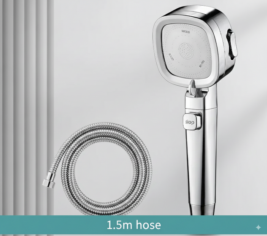 High-Pressure Showerhead with 3 Spray Modes Water-Saving ABS Material-Bedding & Bath > Bathroom Accessories-casanuva-Silver with hose-casanuva