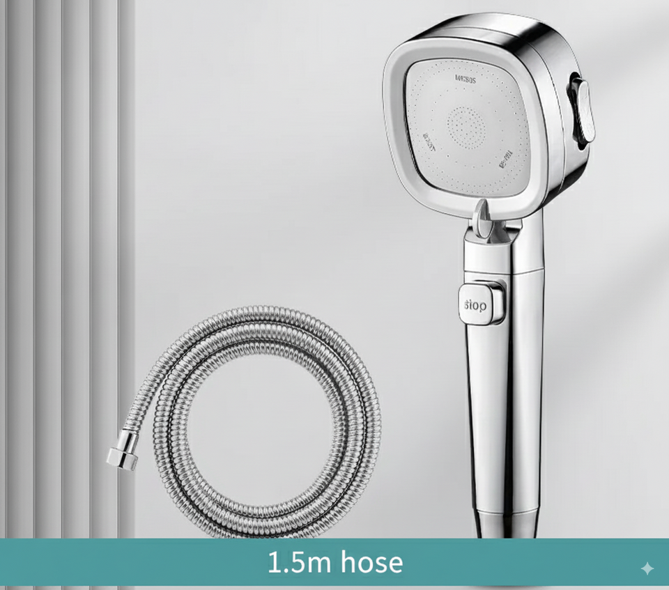 High-Pressure Showerhead with 3 Spray Modes Water-Saving ABS Material-Bedding & Bath > Bathroom Accessories-casanuva-Silver with hose-casanuva