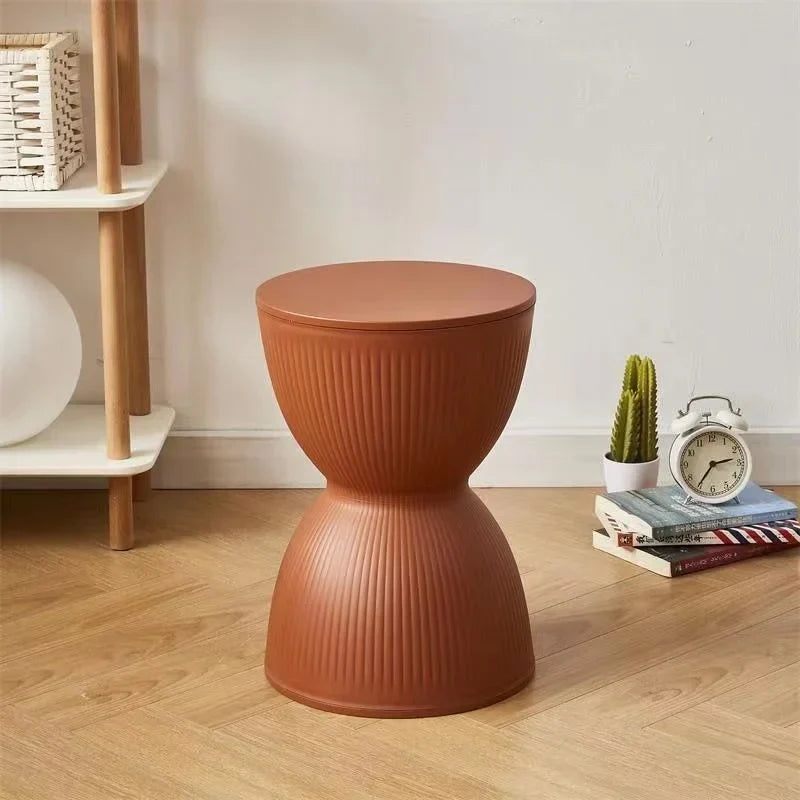Hourglass Side Table Stackable Plastic Modern Design-Furniture > Side Tables-casanuva-Chestnut Brown-casanuva