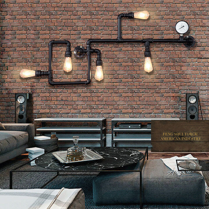 Industrial 5-Light Wall Sconce Lamp-Lighting > Wall Lights-casanuva-100V-120V-casanuva
