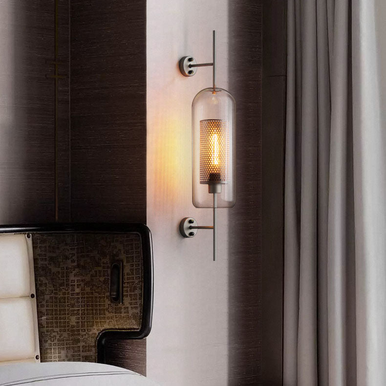 Industrial Glass Shade Wall Sconce Lamp with Iron Finish for Bedroom-Lighting > Wall Lights-casanuva-Small-Silver-100V-120V-casanuva