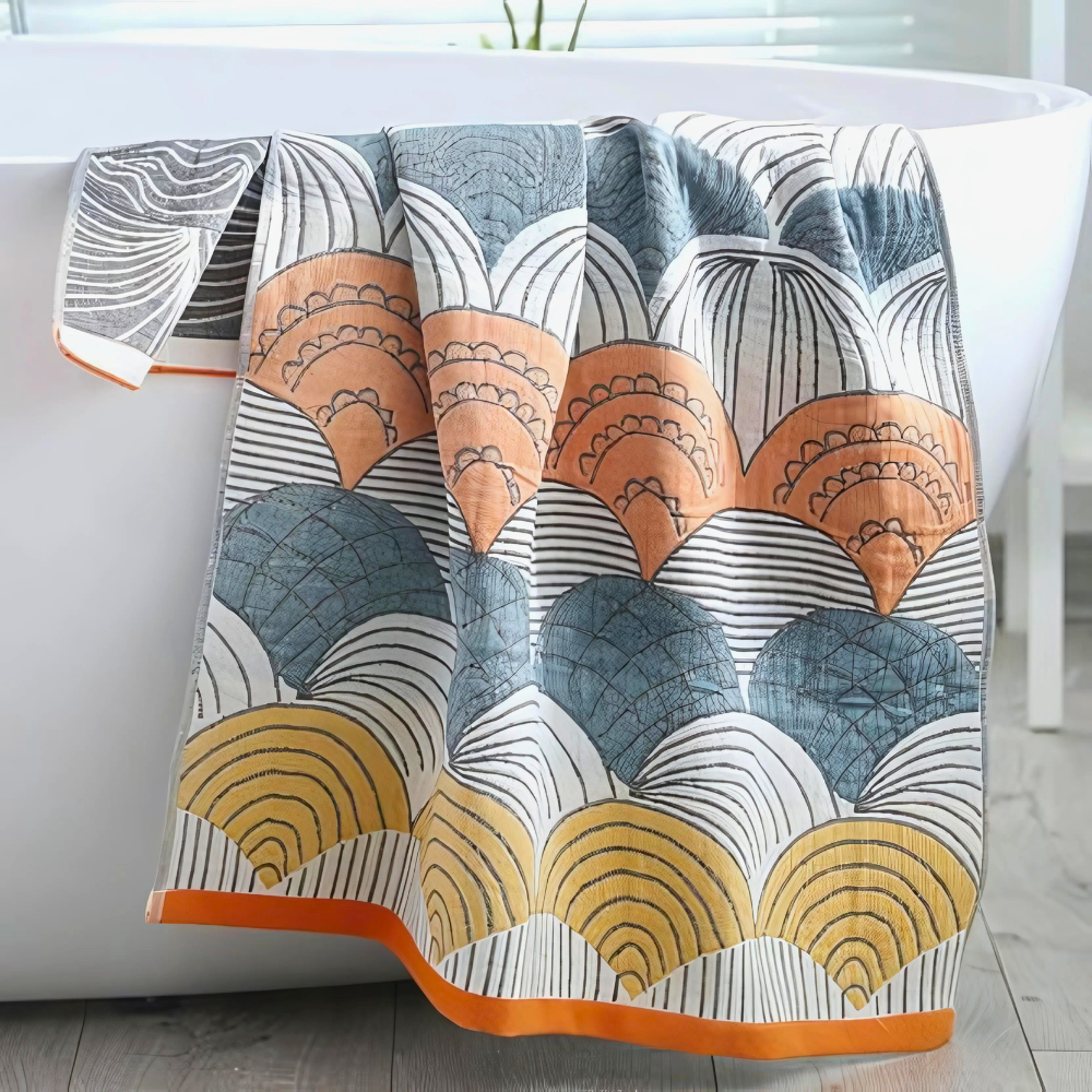 Jacquard Cotton Bath Towel with Shell Print-Bedding & Bath > Bath Towels-casanuva-Shell 1-28"x55"-casanuva