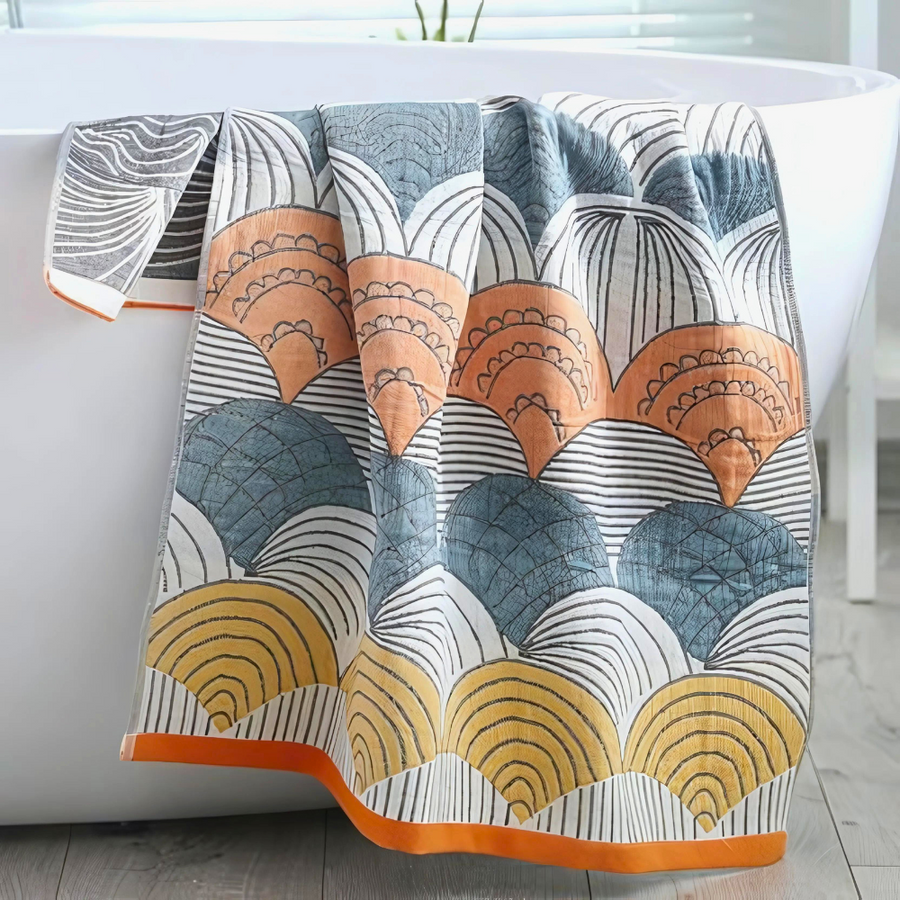 Jacquard Cotton Bath Towel with Shell Print-Bedding & Bath > Bath Towels-casanuva-Shell 1-28"x55"-casanuva