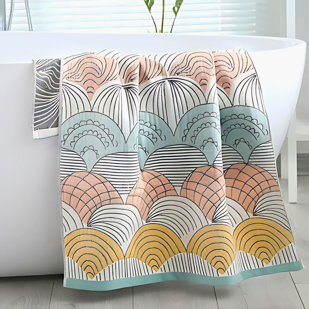 Jacquard Cotton Bath Towel with Shell Print-Bedding & Bath > Bath Towels-casanuva-Shell 2-28"x55"-casanuva