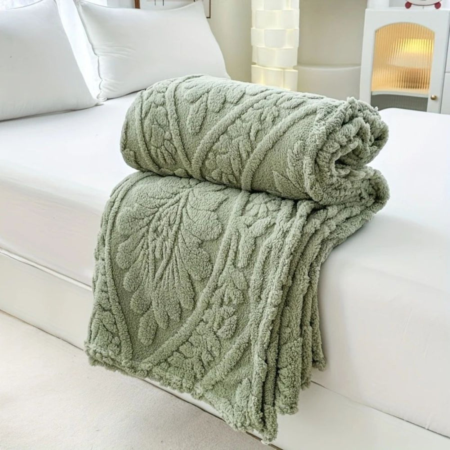 Jacquard Fleece Blanket Paris Weave Design-Bedding & Bath > Blankets-casanuva-Sage Leaf-39"x59”-casanuva
