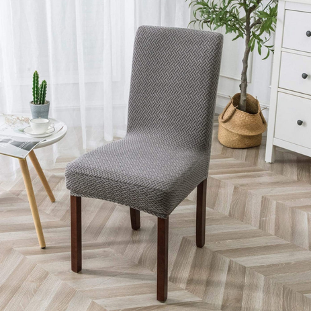 Jacquard Velvet Stretch Dining Chair Cover-Covers & Textiles > Chair Covers-casanuva-Ash Gray-casanuva