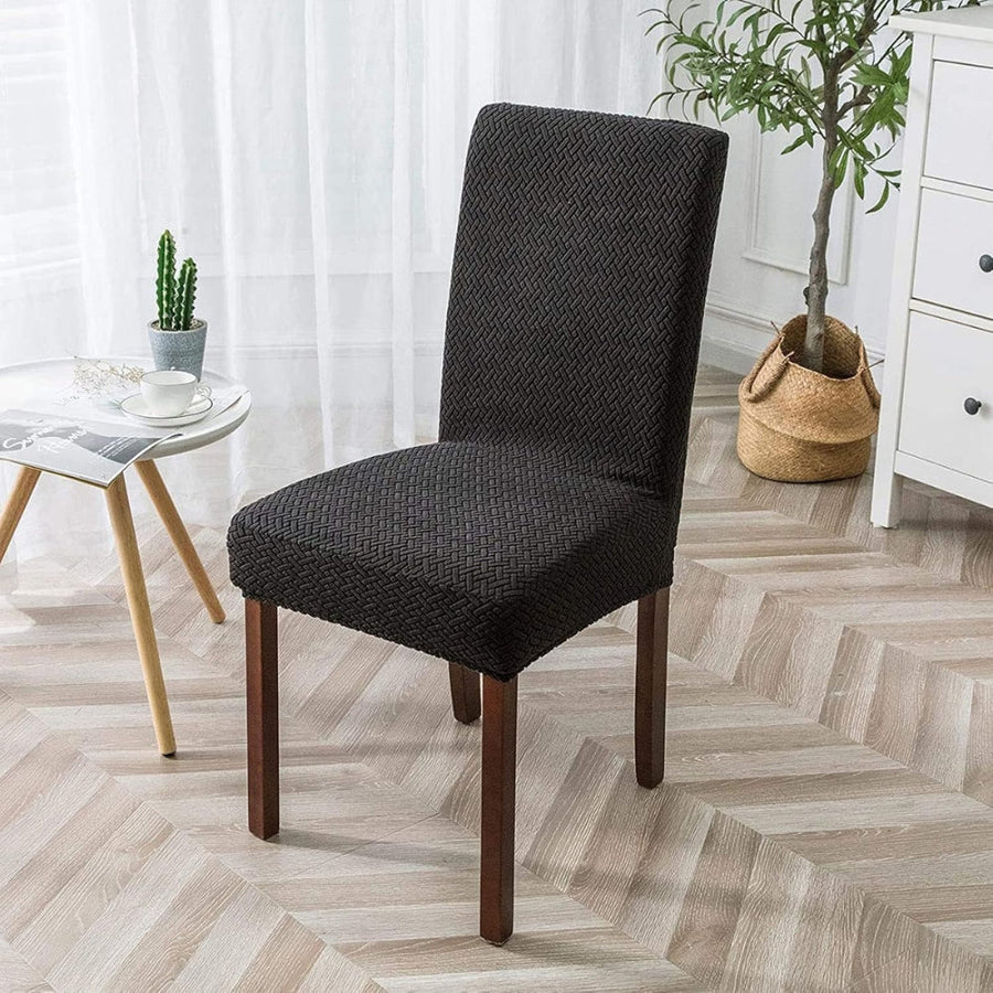 Jacquard Velvet Stretch Dining Chair Cover-Covers & Textiles > Chair Covers-casanuva-Deep Black-casanuva