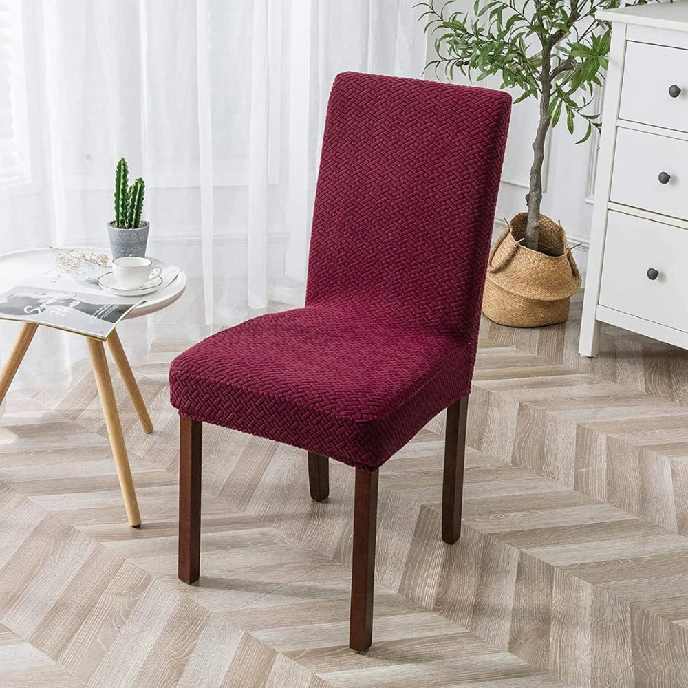 Jacquard Velvet Stretch Dining Chair Cover-Covers & Textiles > Chair Covers-casanuva-Wine Red-casanuva