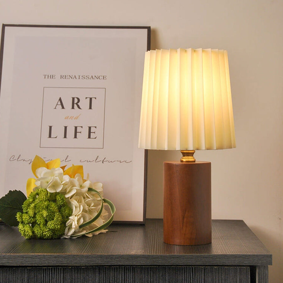 Japandi Table Lamp with Fabric Shade-Lighting > Table Lamps-casanuva-Kabel (110V-120V) - 3 ...-Walnut-casanuva