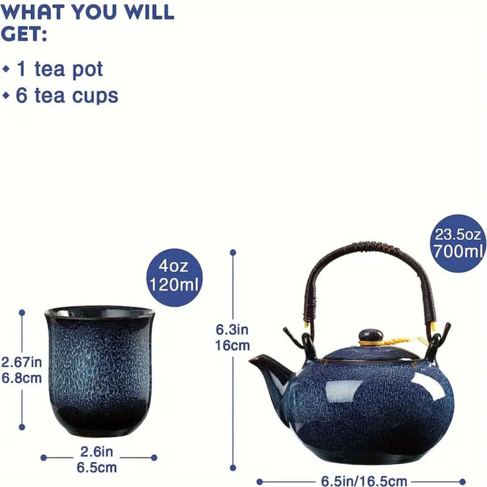 Japanese Ceramic Tea Set with Teapot and Cups-Kitchen & Dining > Tableware-casanuva-casanuva