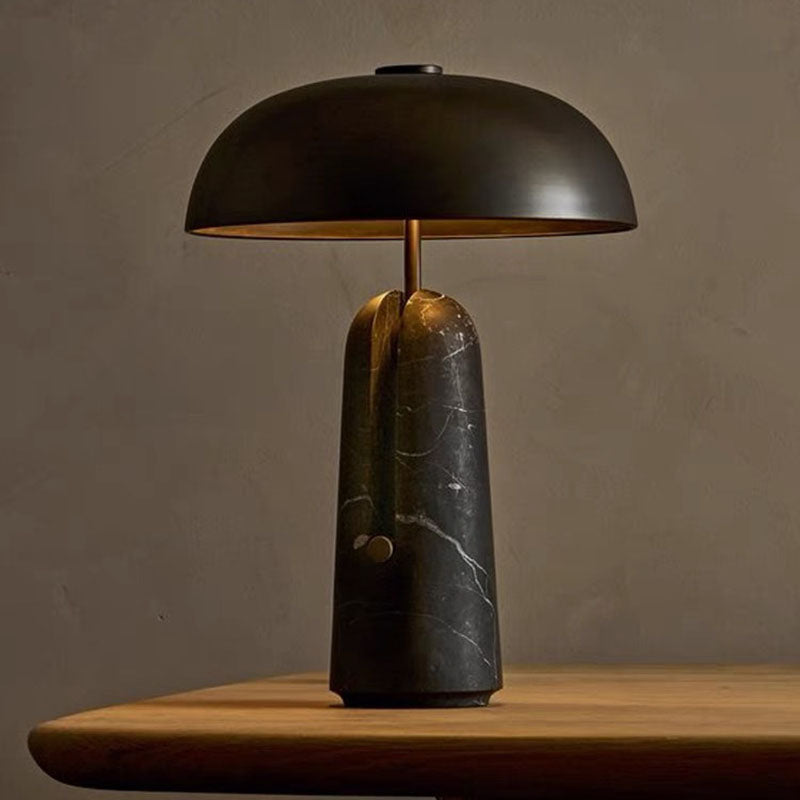 Japanese Iron Marble Mushroom Table Lamp 1-Light for Bedroom-Lighting > Table Lamps-casanuva-Black / Marble Base-100V-120V-casanuva