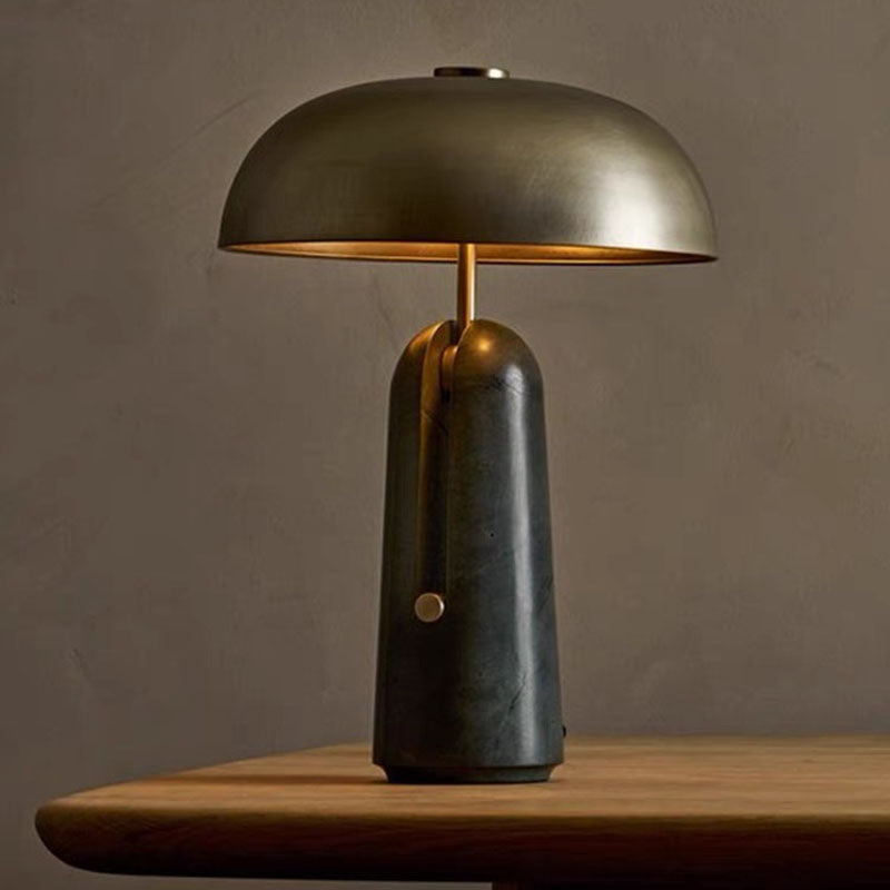 Japanese Iron Marble Mushroom Table Lamp 1-Light for Bedroom-Lighting > Table Lamps-casanuva-Gold / Marble Base-100V-120V-casanuva