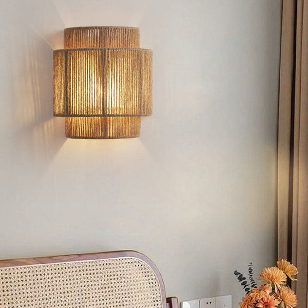 Japanese Rope Woven Curved Wall Sconce Lamp 1-Light for Living Room-Lighting > Wall Lights-casanuva-220V-240V-casanuva