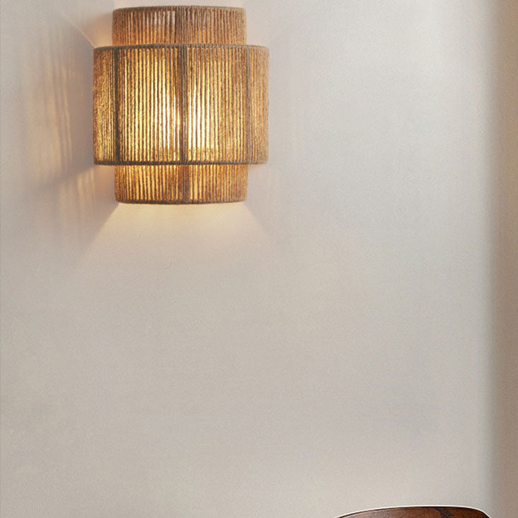 Japanese Rope Woven Curved Wall Sconce Lamp 1-Light for Living Room-Lighting > Wall Lights-casanuva-casanuva